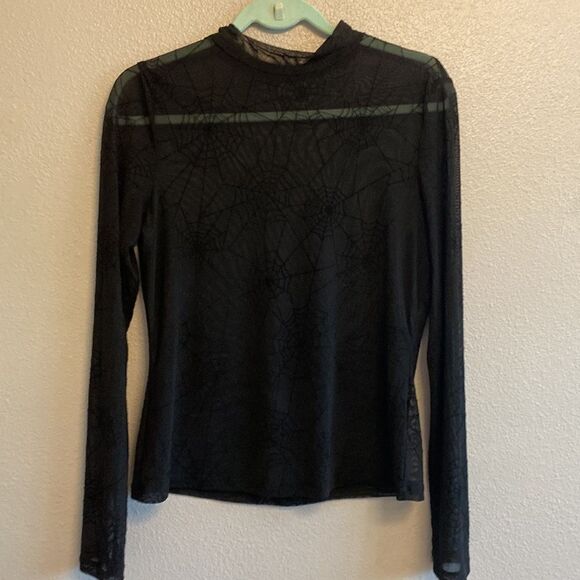 Long sleeve sheer spider web top- Halloween shirt- Size large - Picture 5 of 7